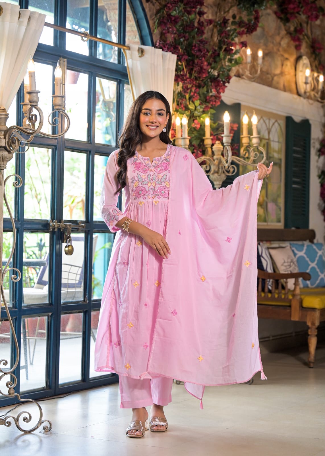 MUL COTTON BABYPINK SET