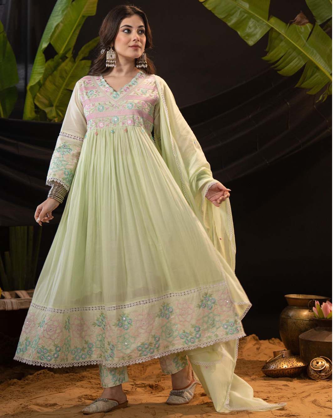 MUL LIME ANARKALI SET
