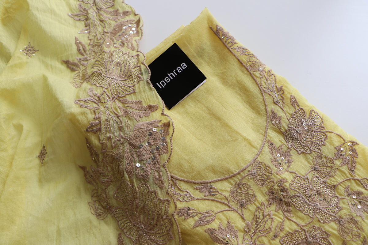 YELLOW MUL CHANDERI SUIT SET