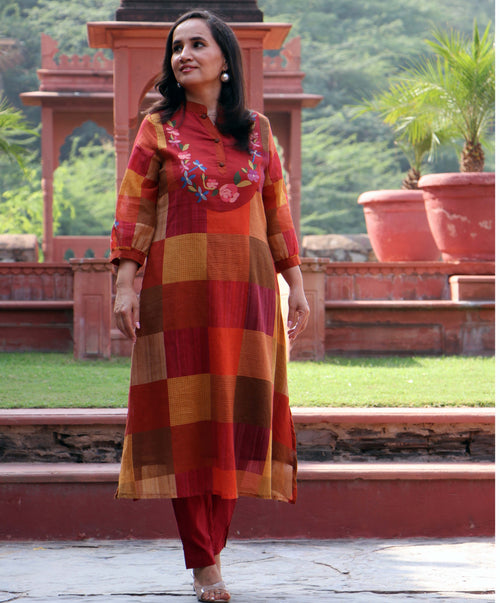MAROON FLORAL KURTA SET