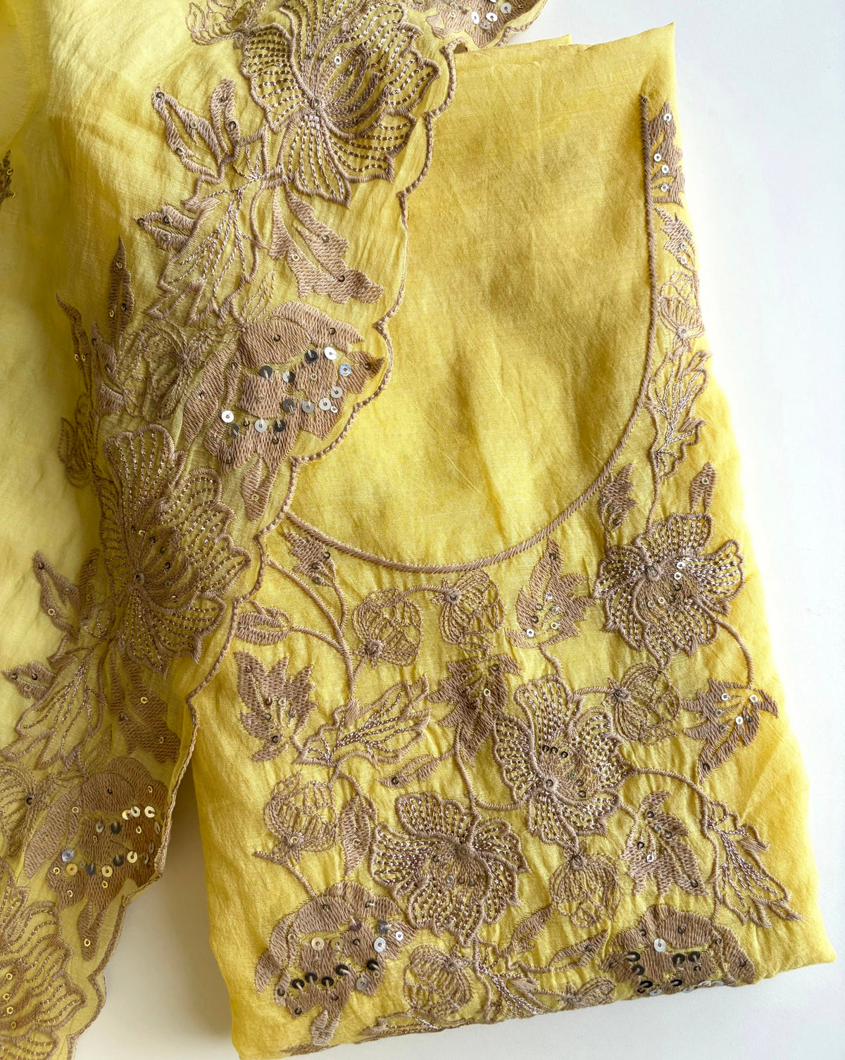 YELLOW MUL CHANDERI SUIT SET