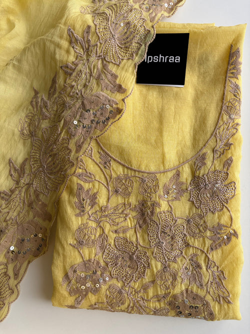YELLOW MUL CHANDERI SUIT SET