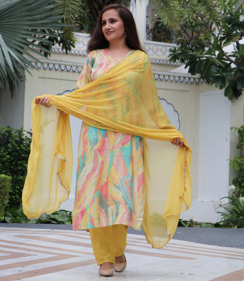 YELLOW MUSLIN SUIT SET