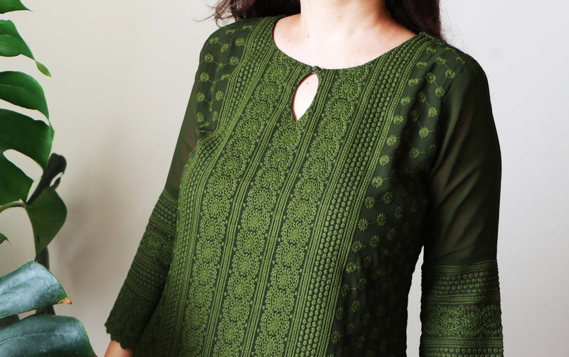 GREEN CHIKANKARI KURTA