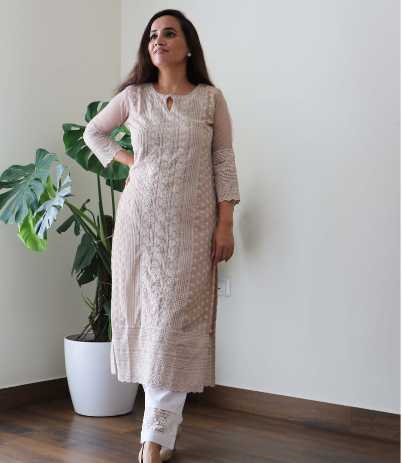 BEIGE CHIKANKARI KURTA