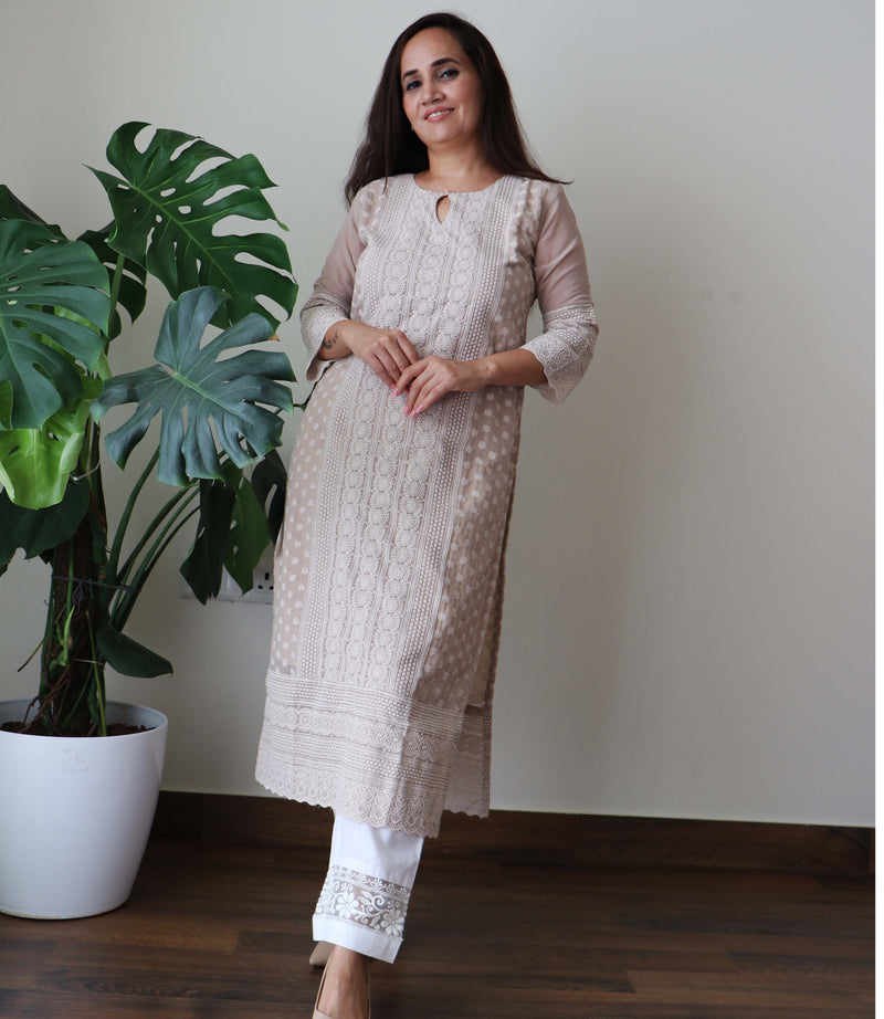 BEIGE CHIKANKARI KURTA