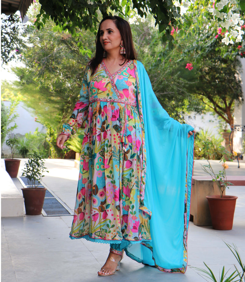 MULTICOLOR FLORAL ANGRAKHA SET