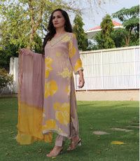 YELLOW FLORAL BEIGE SET
