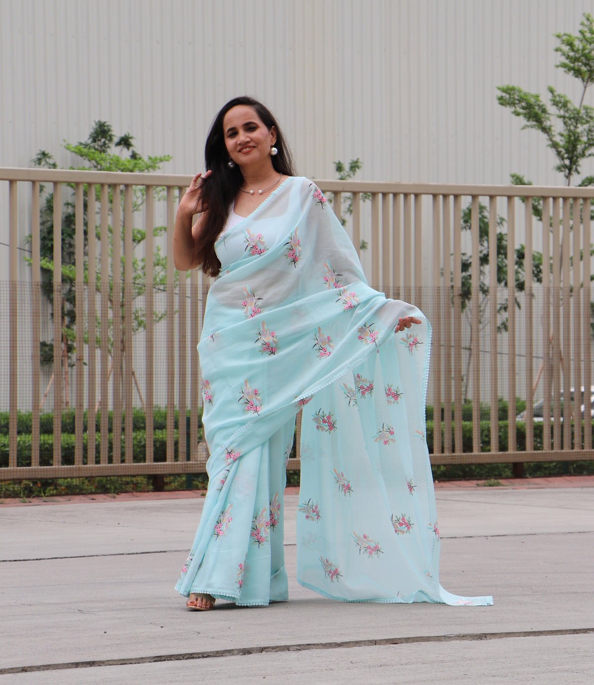 SKYBLUE EMBROIDARY SAREE