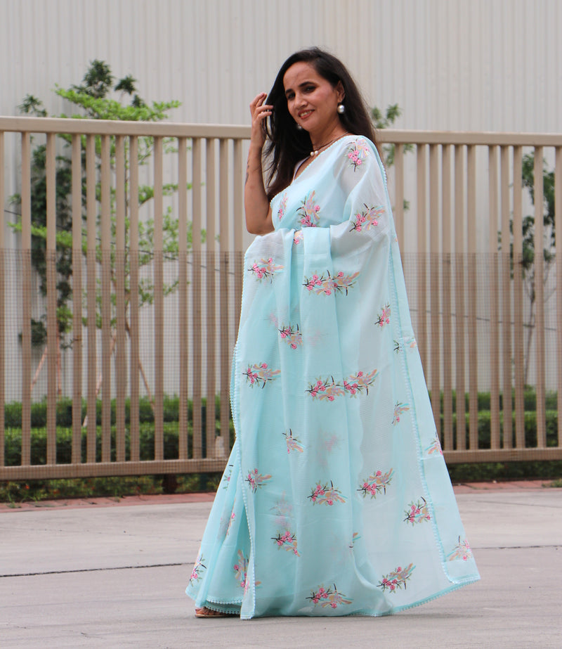 SKYBLUE EMBROIDARY SAREE