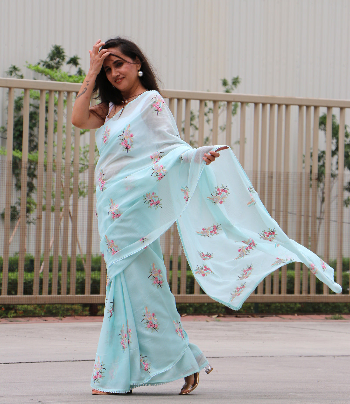 SKYBLUE EMBROIDARY SAREE