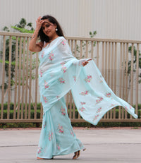 SKYBLUE EMBROIDARY SAREE