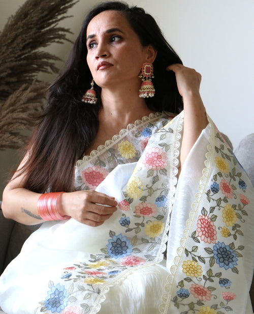 MULTI FLORAL GLASS TISSUE SAREE