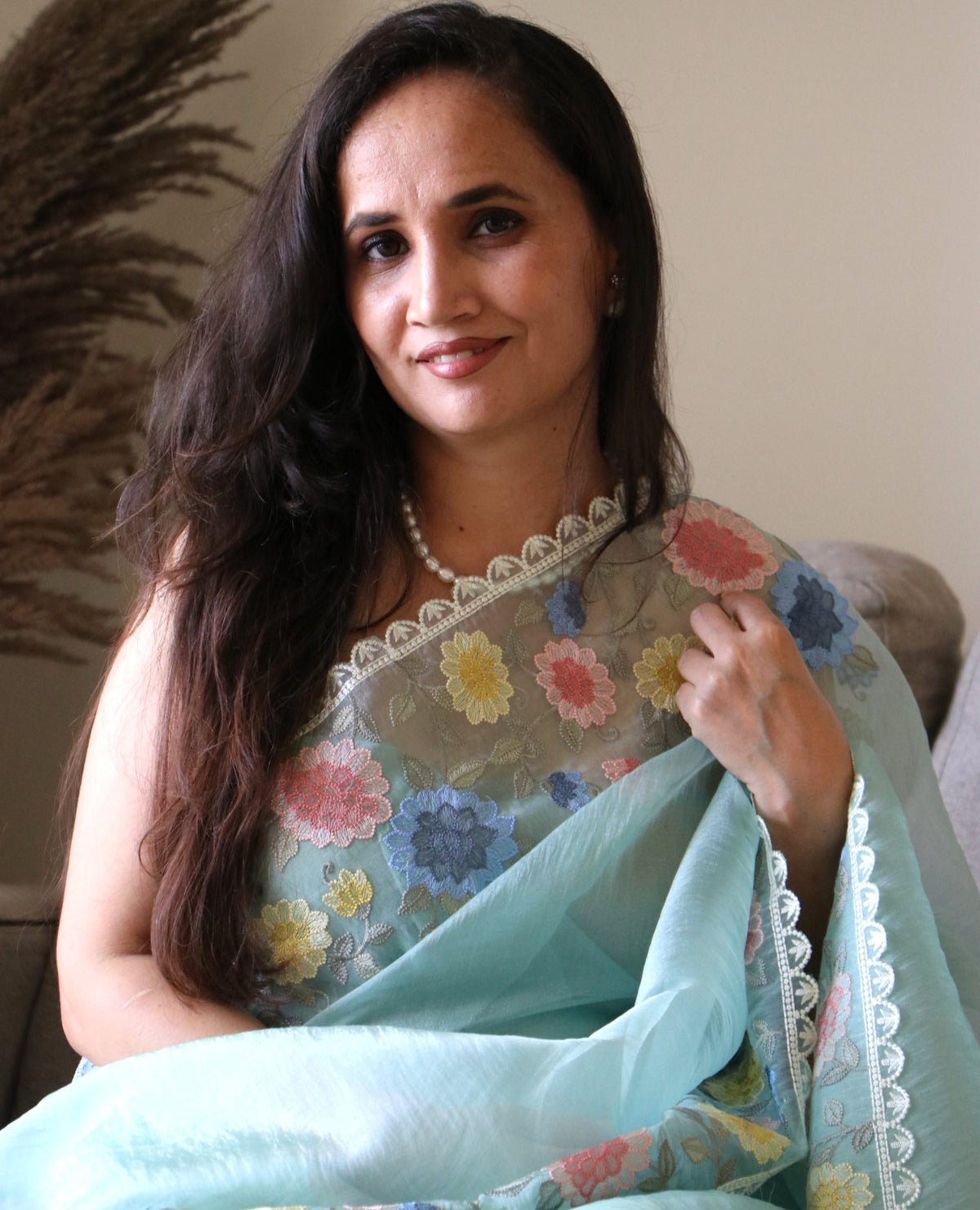 GREEN MULTI GLASS TISSUE SAREE