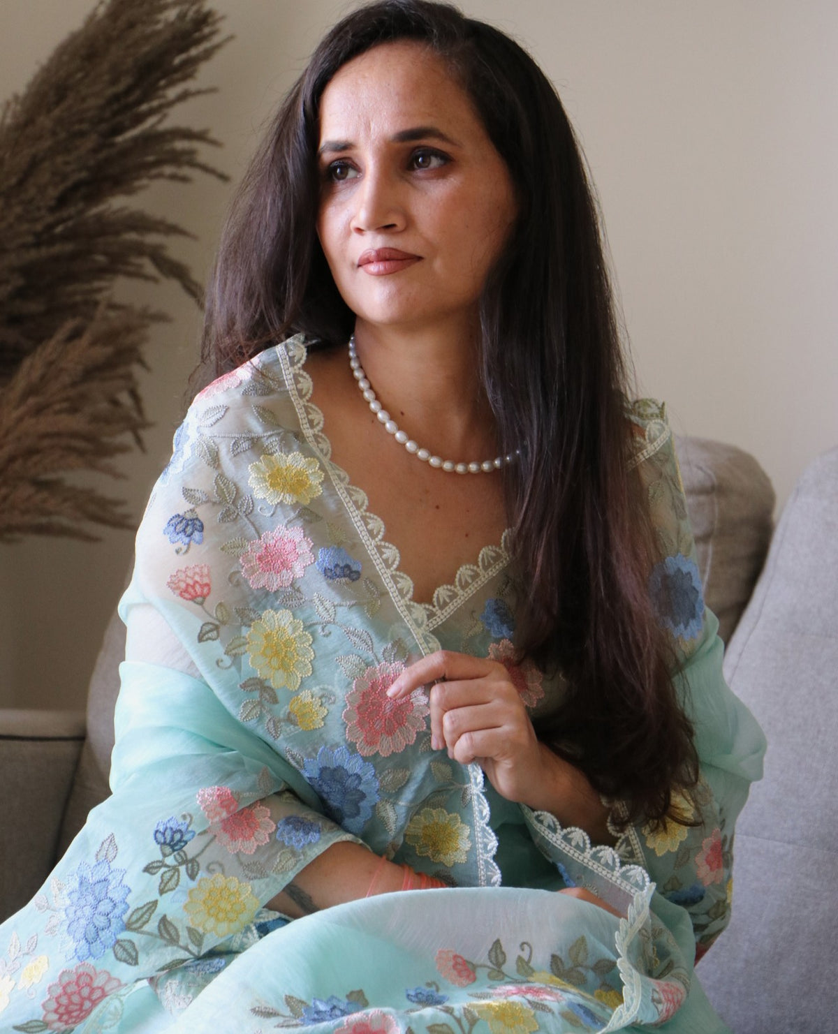 GREEN MULTI GLASS TISSUE SAREE
