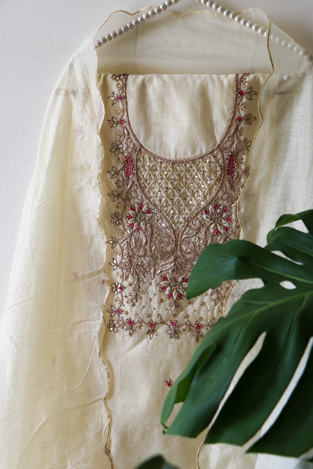 CREAM RAW SILK SUIT SET