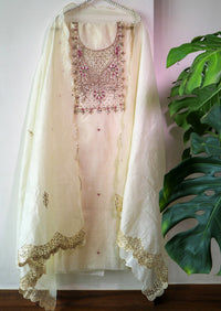 CREAM RAW SILK SUIT SET