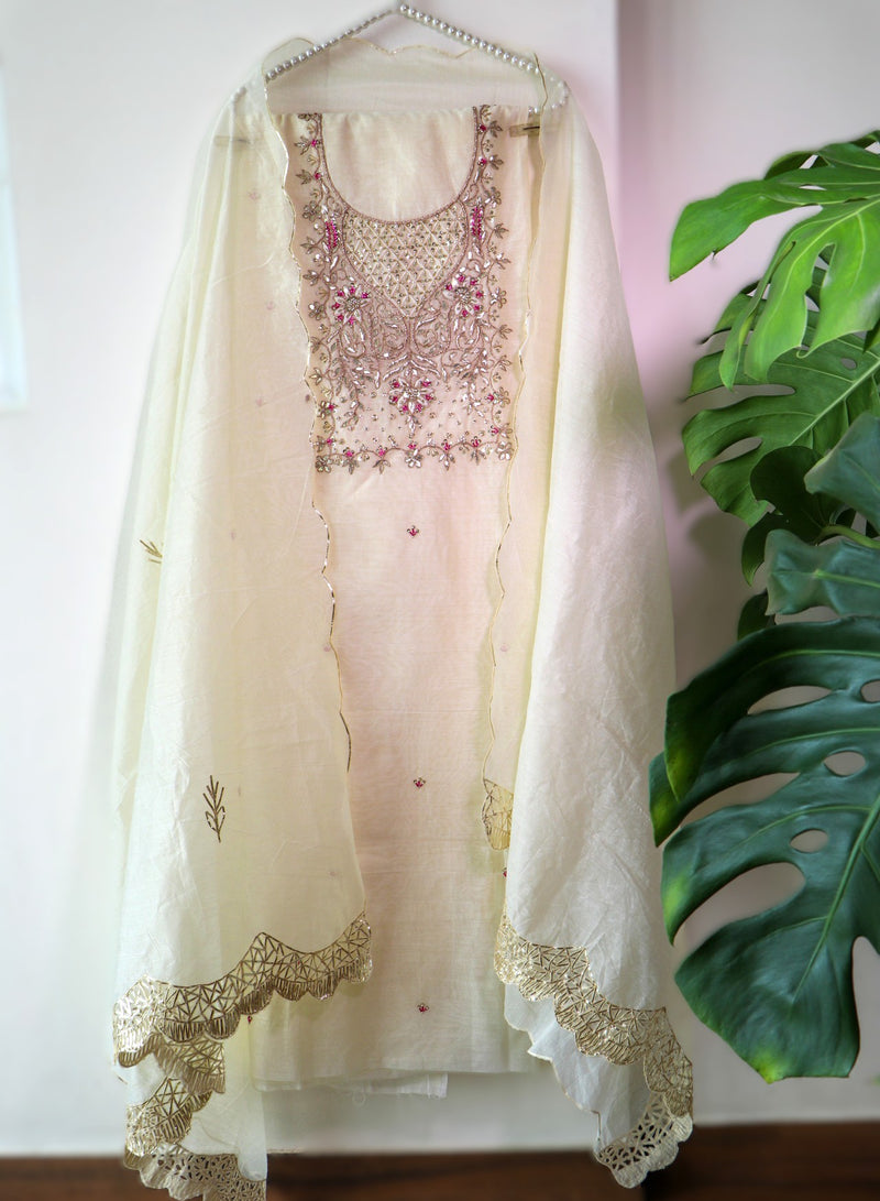 CREAM RAW SILK SUIT SET