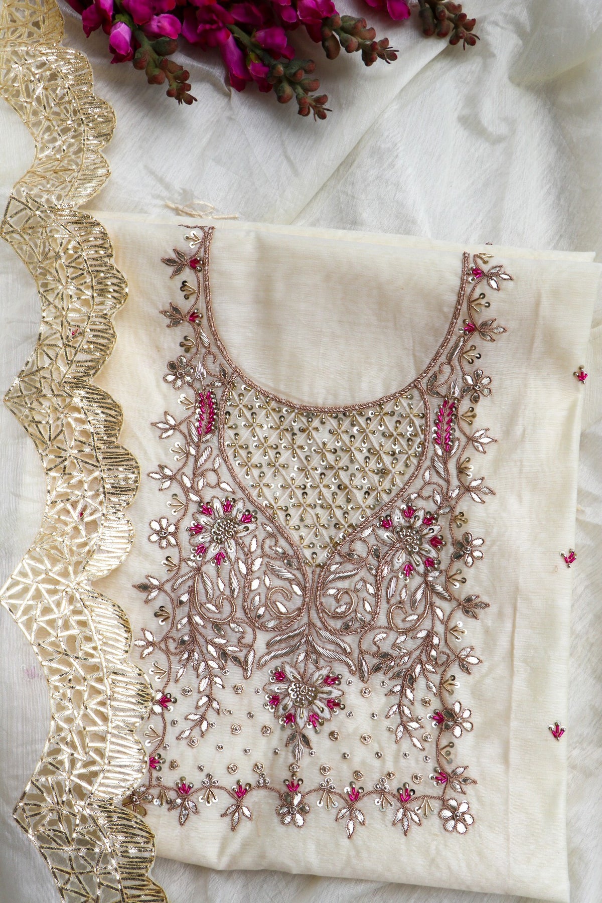 CREAM RAW SILK SUIT SET