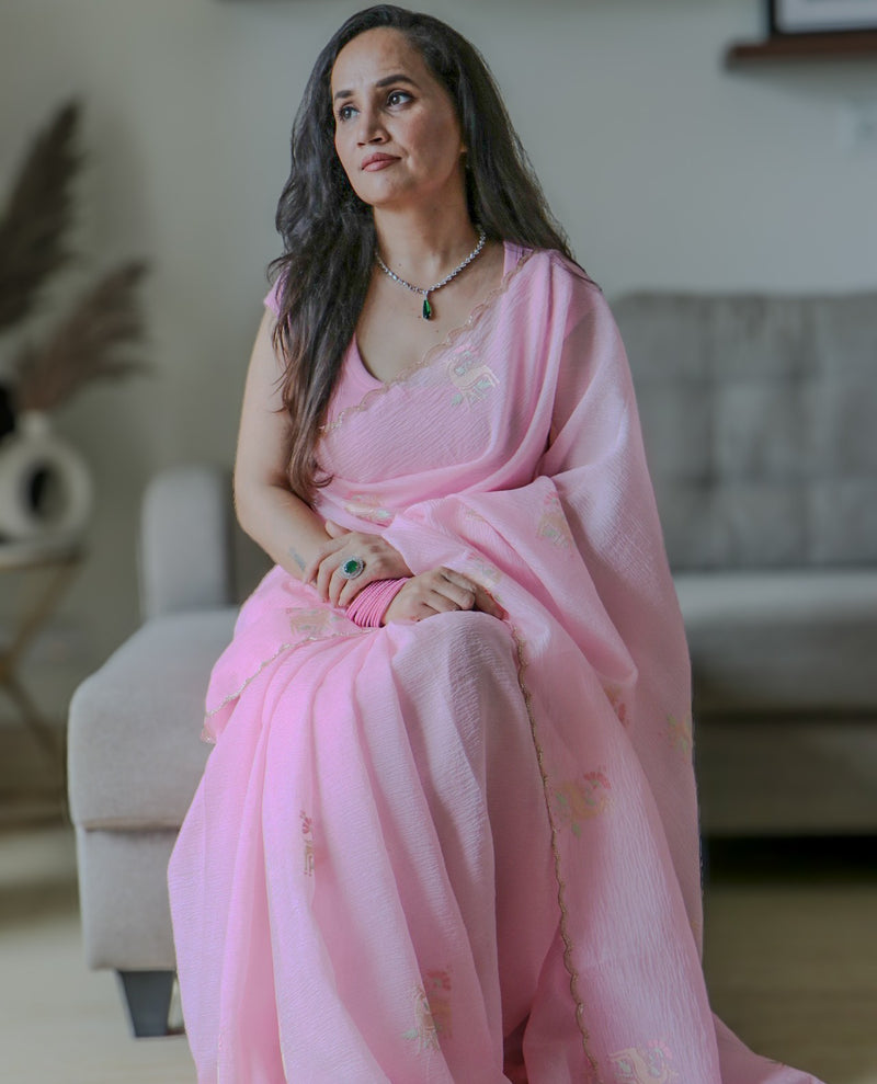 BABY PINK ZARI SAREE
