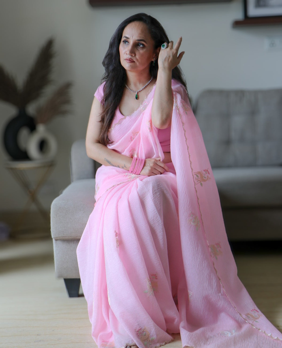 BABY PINK ZARI SAREE