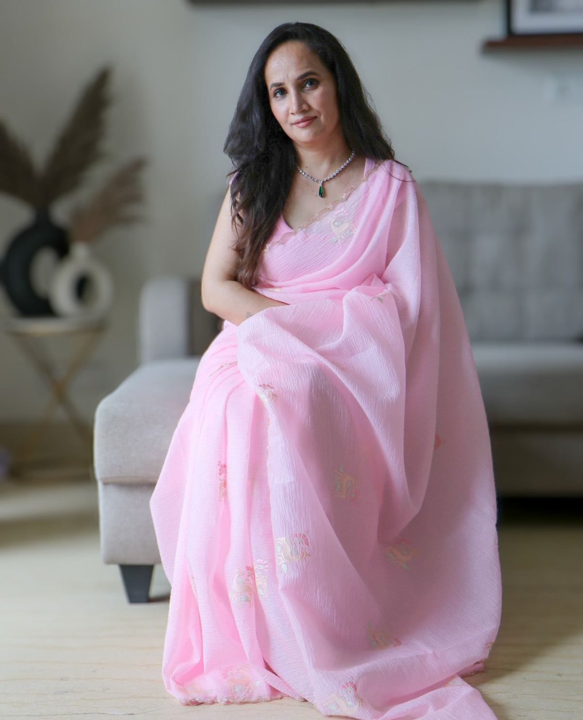 BABY PINK ZARI SAREE