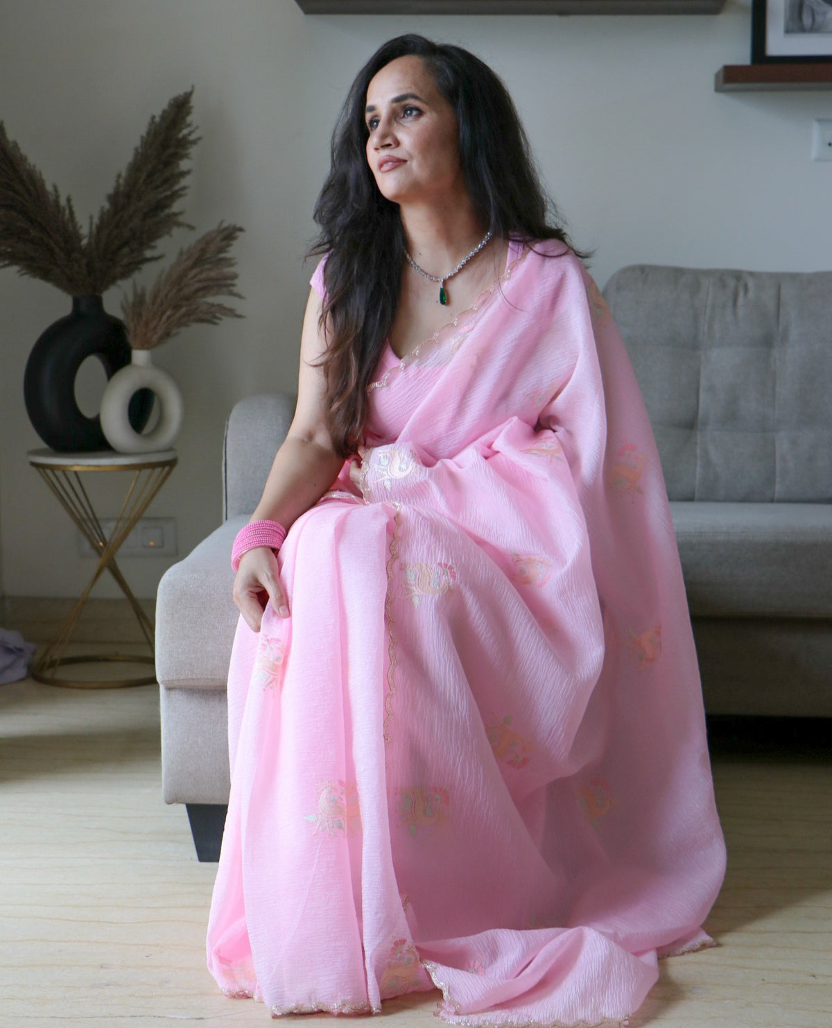 BABY PINK ZARI SAREE