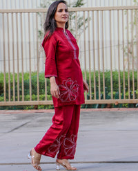 MAROON CHANDERI CO-ORD SET
