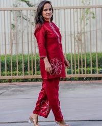 MAROON CHANDERI CO-ORD SET
