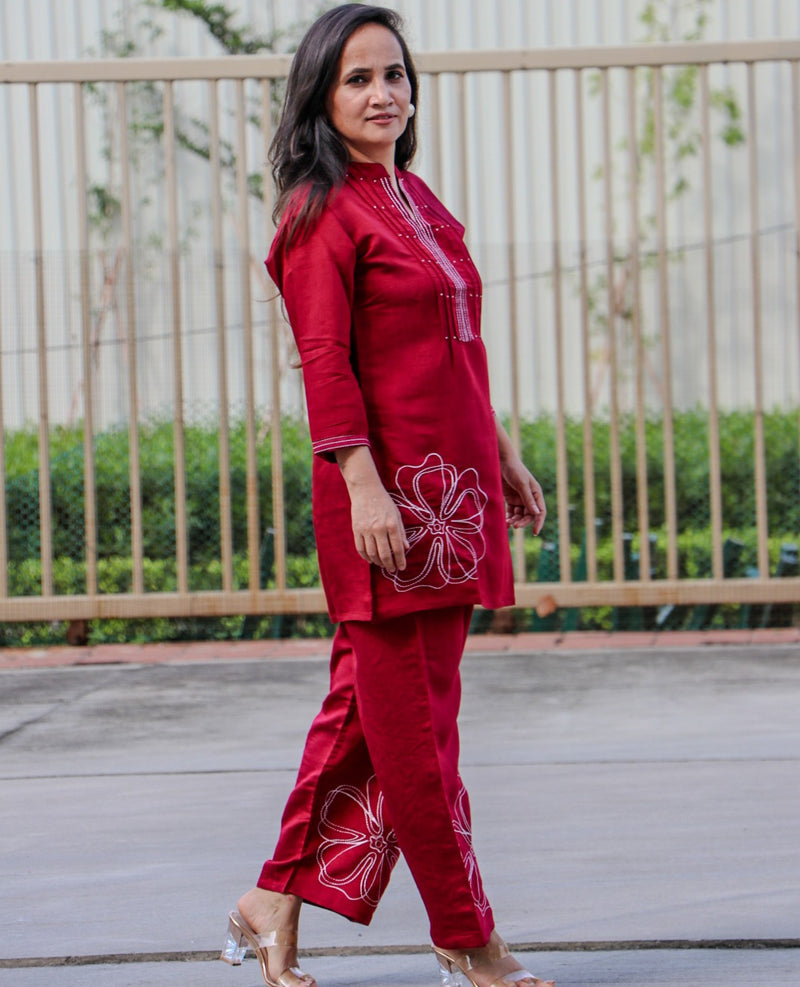 MAROON CHANDERI CO-ORD SET