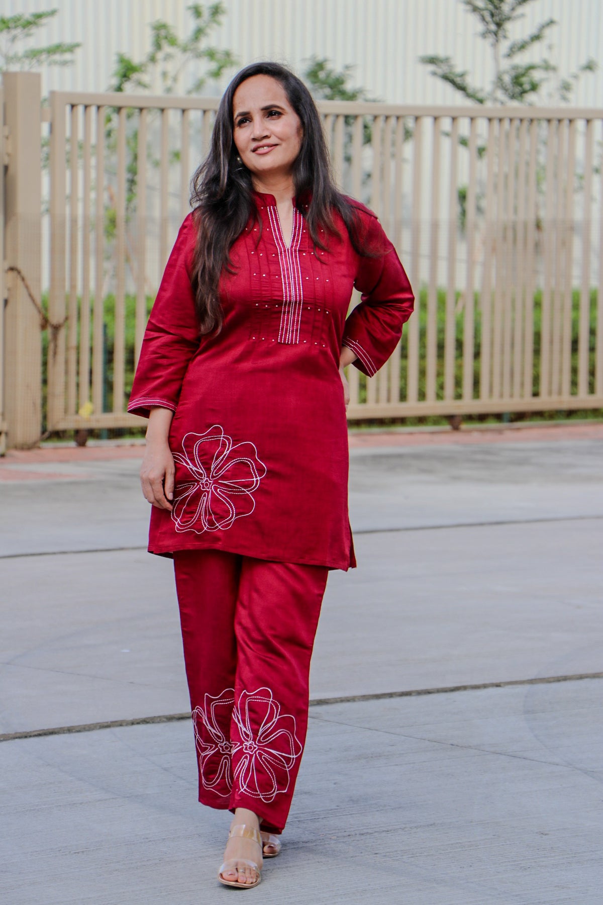 MAROON CHANDERI CO-ORD SET
