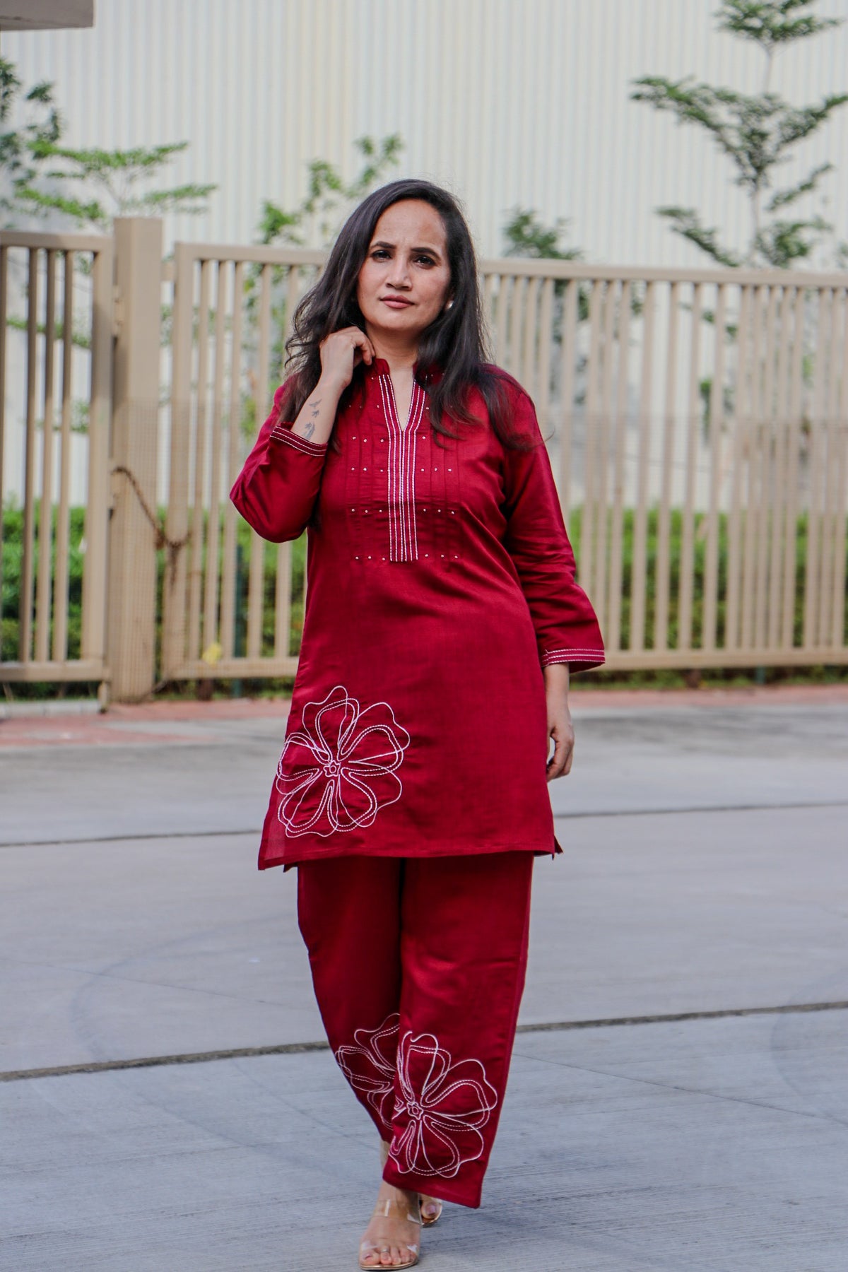 MAROON CHANDERI CO-ORD SET