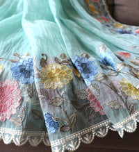 GREEN MULTI GLASS TISSUE SAREE