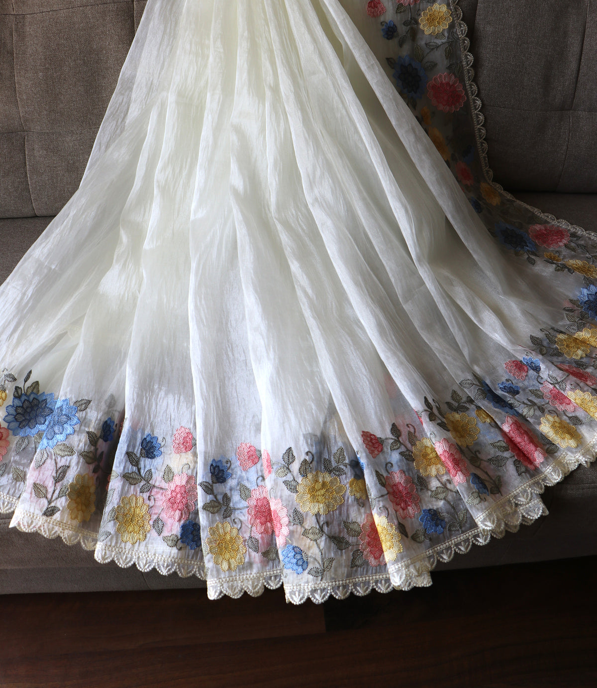 MULTI FLORAL GLASS TISSUE SAREE