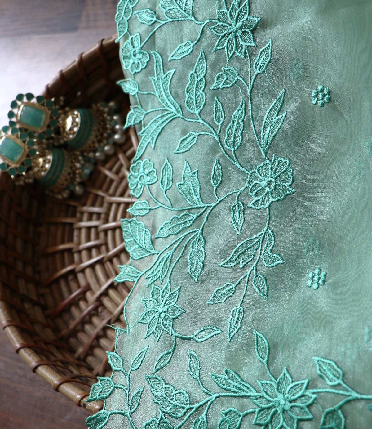 SEAGREEN CUTWORK ORGANZA SAREE