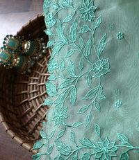 SEAGREEN CUTWORK ORGANZA SAREE