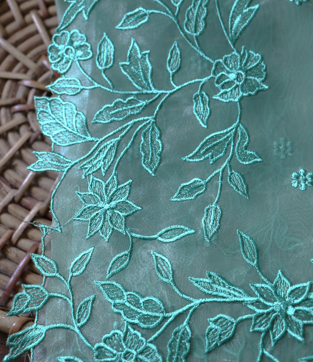 SEAGREEN CUTWORK ORGANZA SAREE
