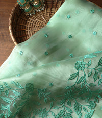 SEAGREEN CUTWORK ORGANZA SAREE
