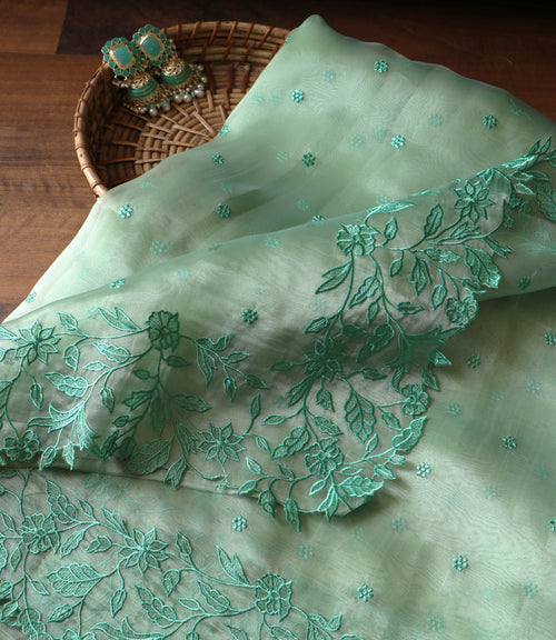 SEAGREEN CUTWORK ORGANZA SAREE