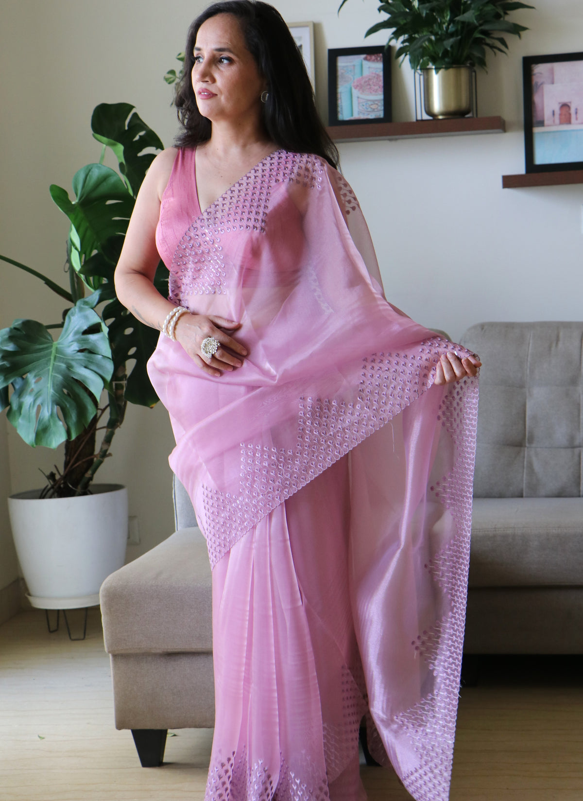 ONION PINK ORGANZA SAREE
