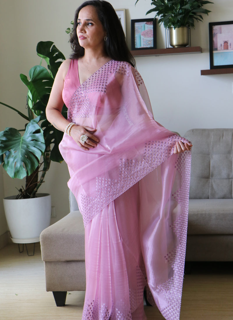 ONION PINK ORGANZA SAREE
