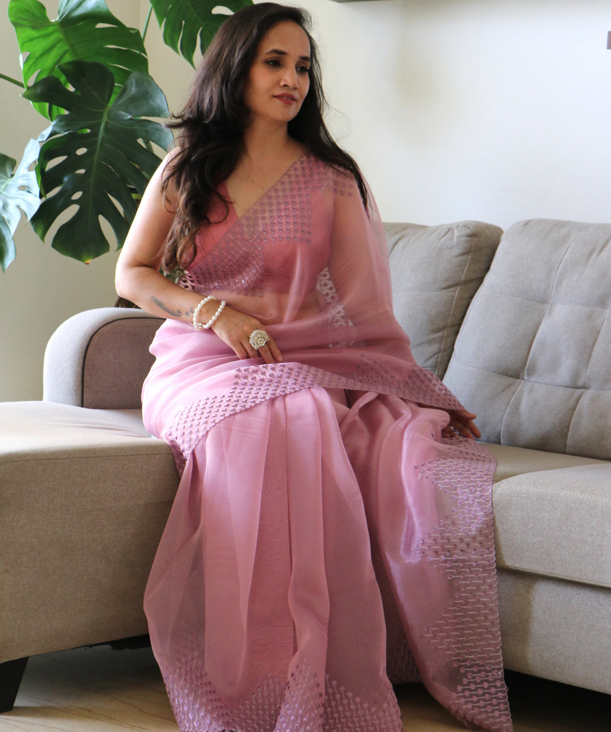ONION PINK ORGANZA SAREE