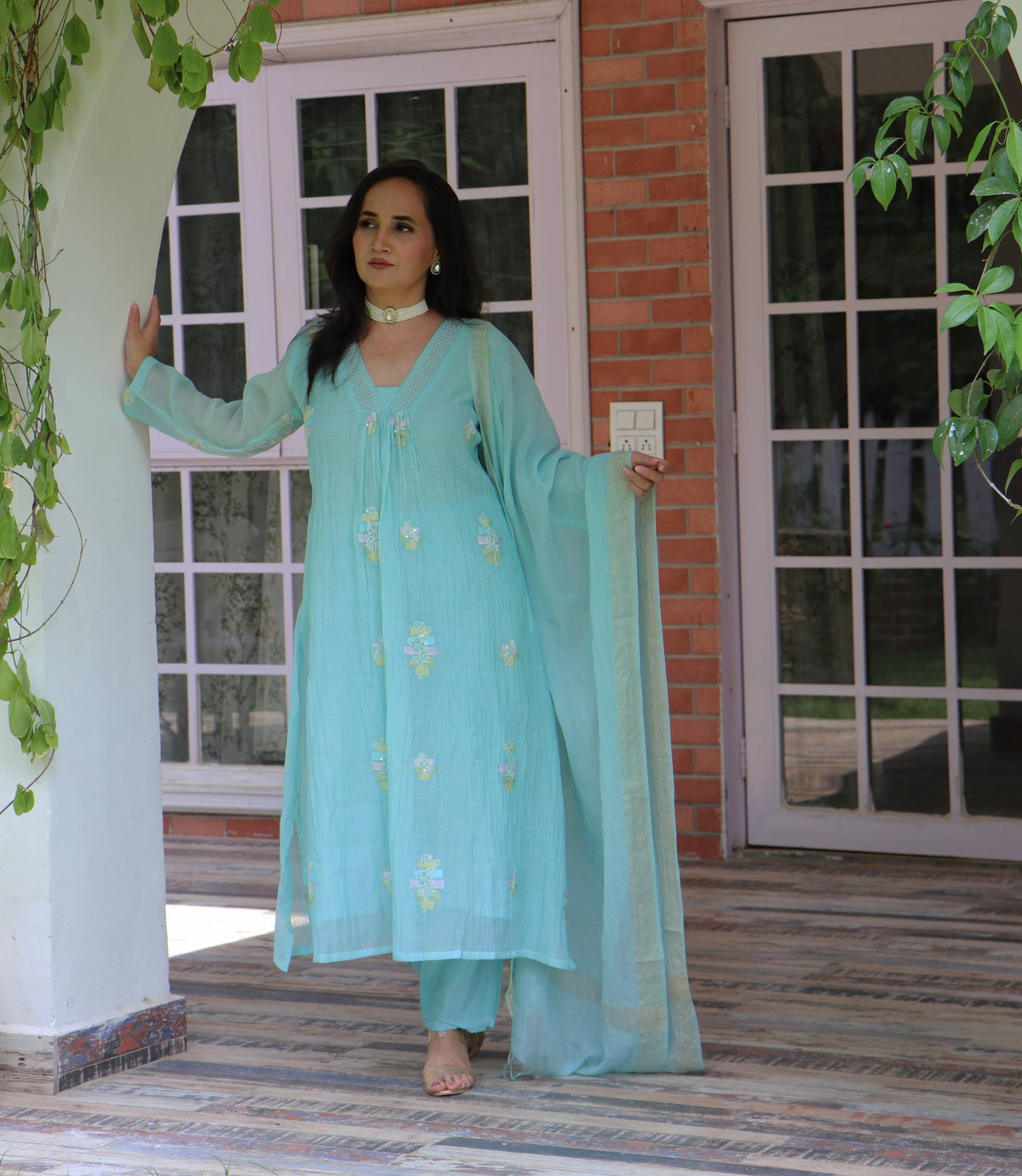 SKYBLUE CHANDERI SET