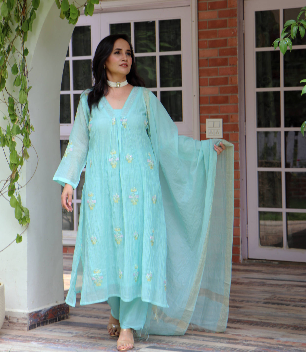 SKYBLUE CHANDERI SET