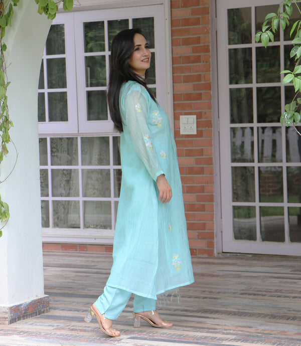 SKYBLUE CHANDERI SET