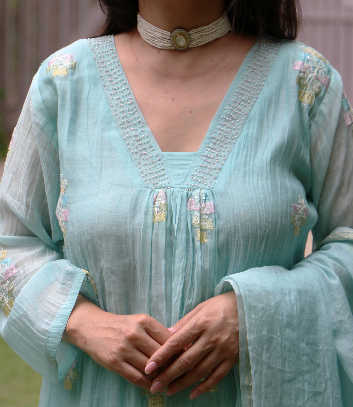 SKYBLUE CHANDERI SET