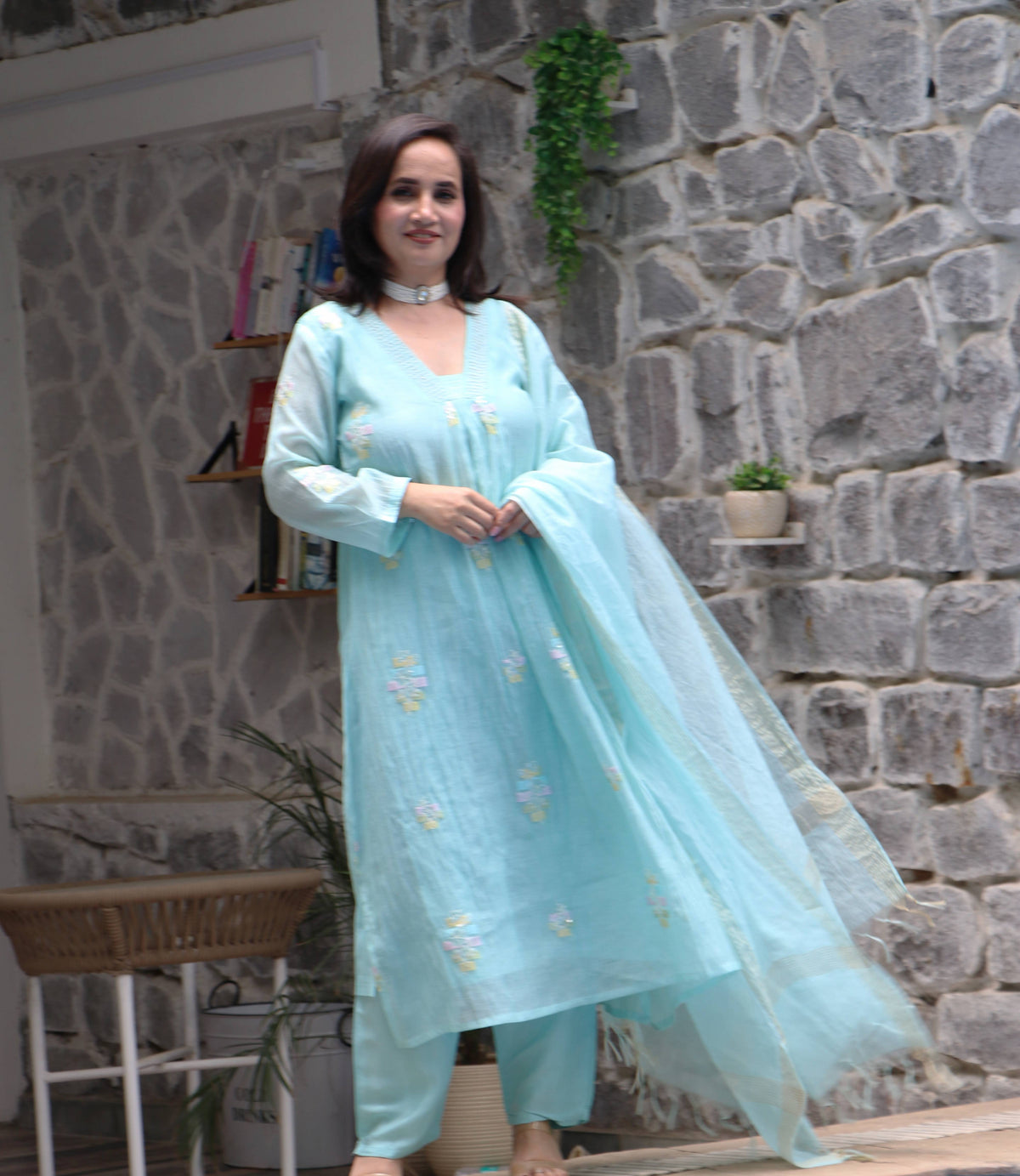 SKYBLUE CHANDERI SET