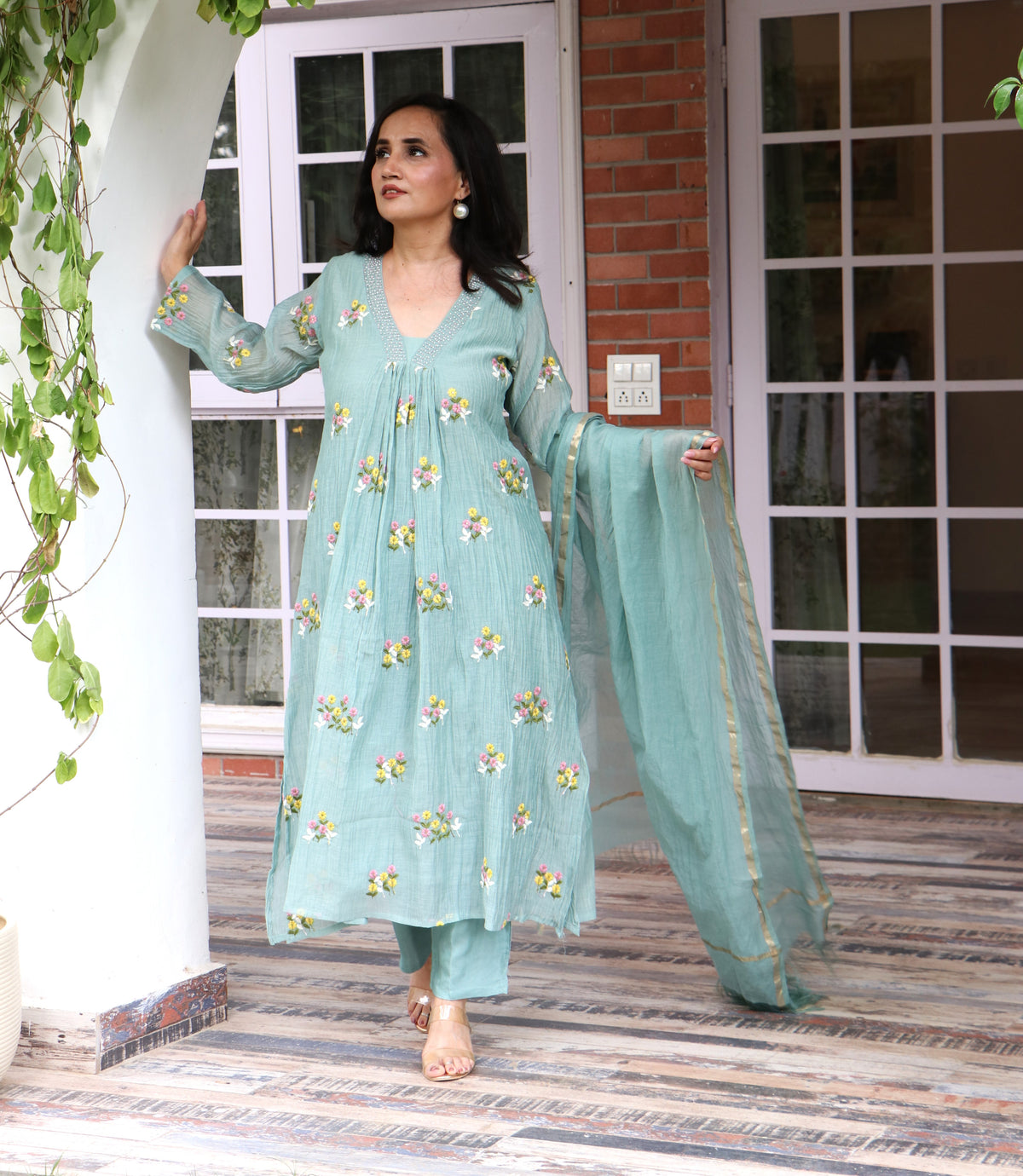FLORAL CHANDERI SET