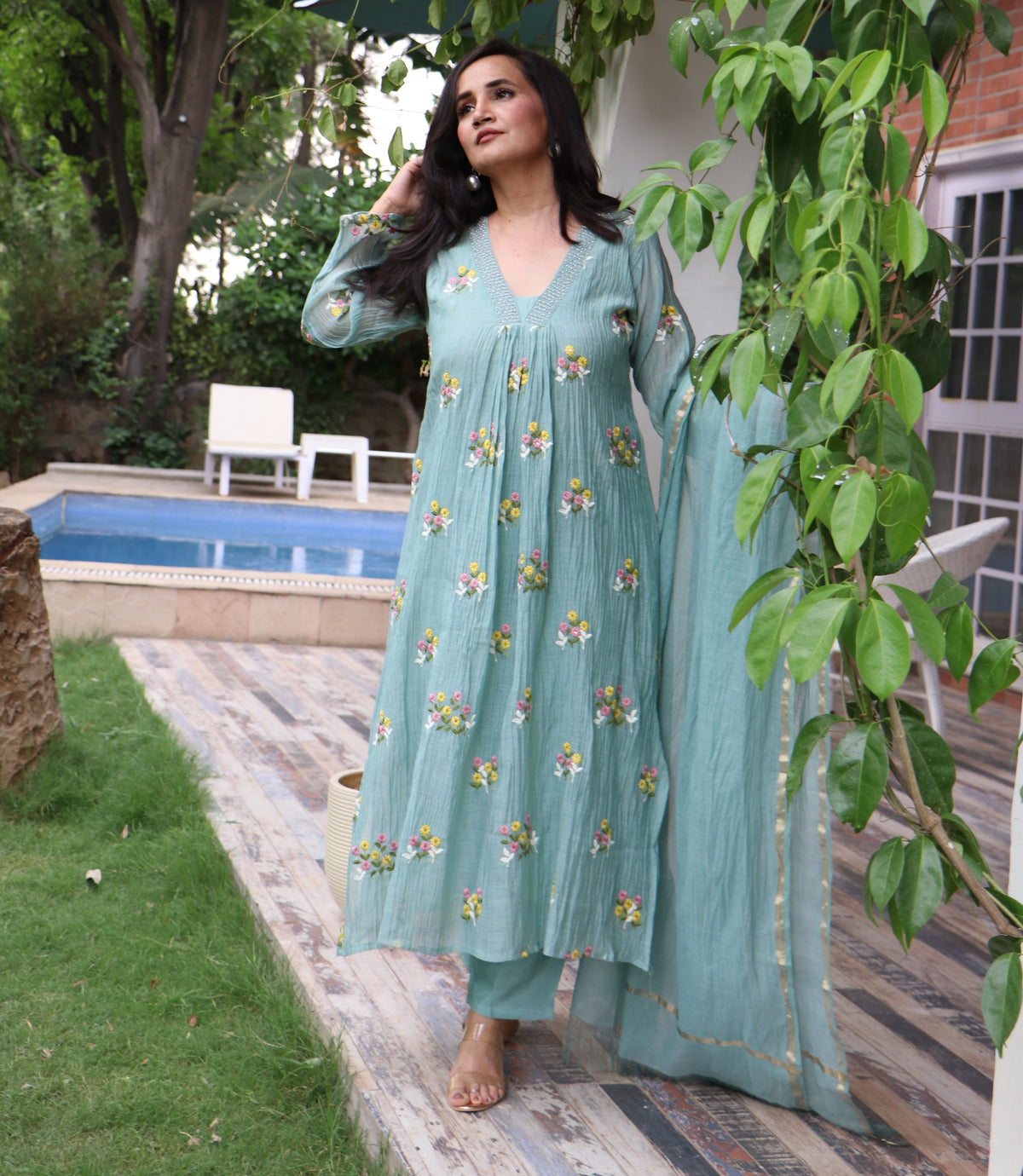 FLORAL CHANDERI SET