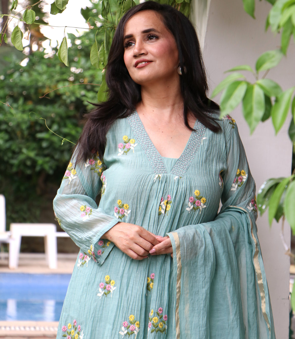 FLORAL CHANDERI SET